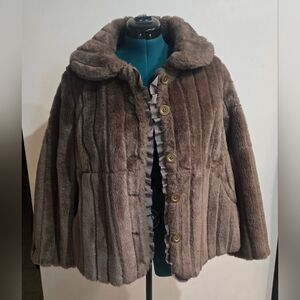 Faux Fur Brown Winter Coat by Jessica London Sz 14W